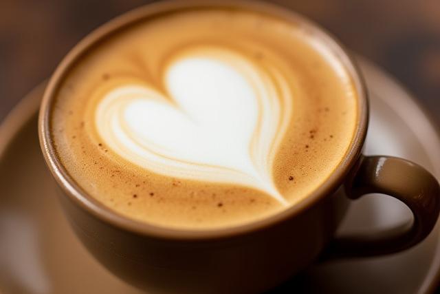 우유 거품 위에 부드러운 하트 라떼 아트가 있는 부이 라떼