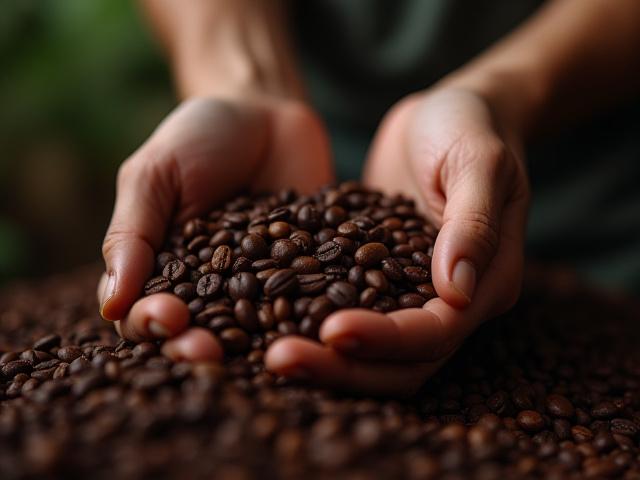 커피 원두를 손으로 선별하는 모습